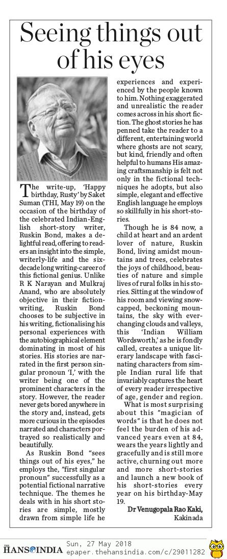 writesaket's tweet image. So happy to receive this clipping! A reader&apos;s letter to the editor on a recent story. @RealRuskinBond @Rupa_Books