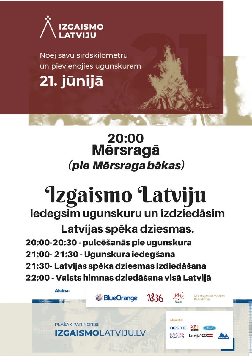 Iedegsim ugunskuru un izdziedāsim Latvijas spēka dziesmas kopā! #mērsrags 21.jūnijā!