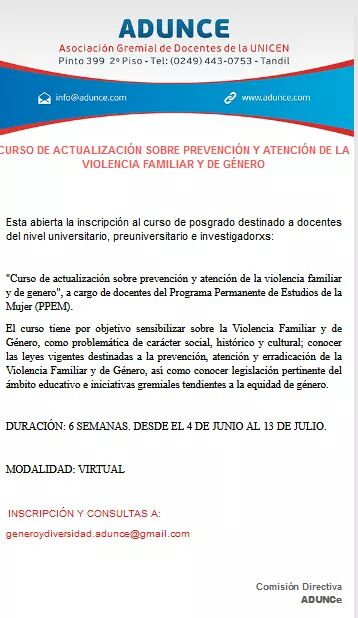 FacsoVirtual's tweet photo. Nueva propuesta  de formación virtual de @ppemfacsounicen 

▪️ Prevención y atención de la violencia familiar y de género
▪️ 6 semanas de duración
▪️ Inscripción y consultas:  generoydiversidad.adunce@gmail.com 

¡Reservá tu lugar! https://t.co/6c9QDQaxry