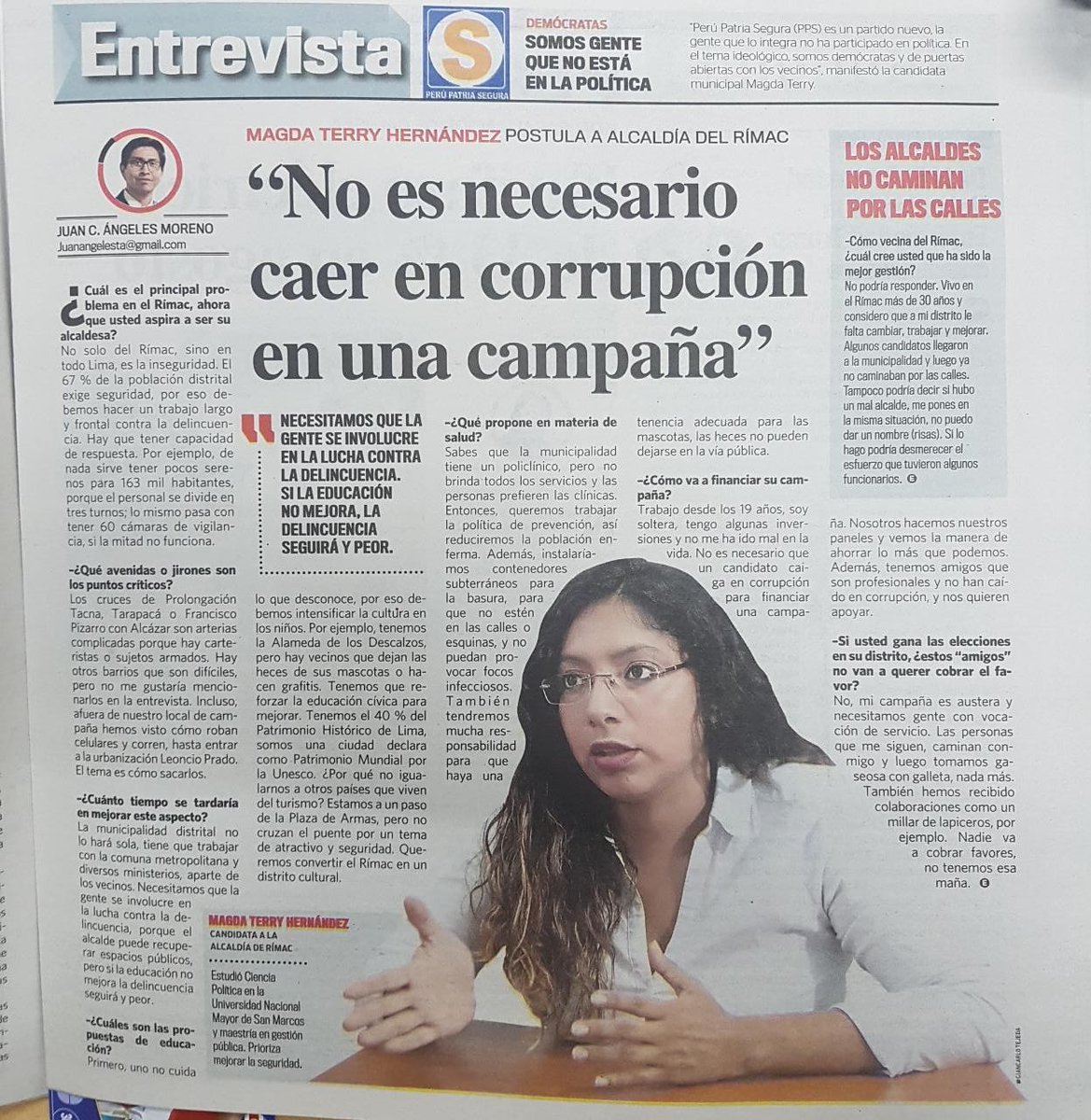 magdaterry's tweet photo. Gracias al @ExpresoPeru por la entrevista publicada hoy, nuestra campaña es austera, llena de amistad y gran amor por el #Rímac
Los invito a ser parte de este cambio y a sumarse a esta campaña que busca mejorar nuestro distrito. #TeQuieroRímac #MagdaTerry #PPS #PorTuSeguridad https://t.co/ZRugrxvx9j