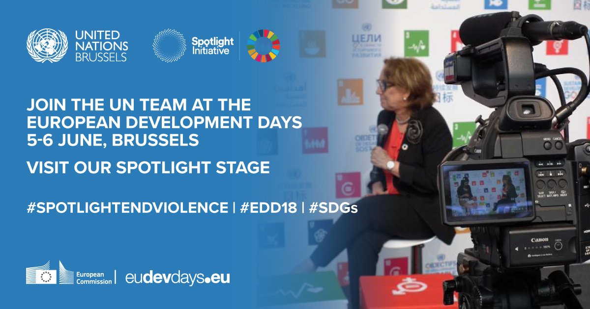 UNinBrussels's tweet photo. Are you ready for the European Development Days on 5-6 June? Join the #UN Team with a series of dynamic discussions, cross-generational dialogues, and
inspiring talks at our #EDD2018 #SpotlightStudio! @SpotlightENDViolence #EDD18 https://t.co/27nZXmQcKw