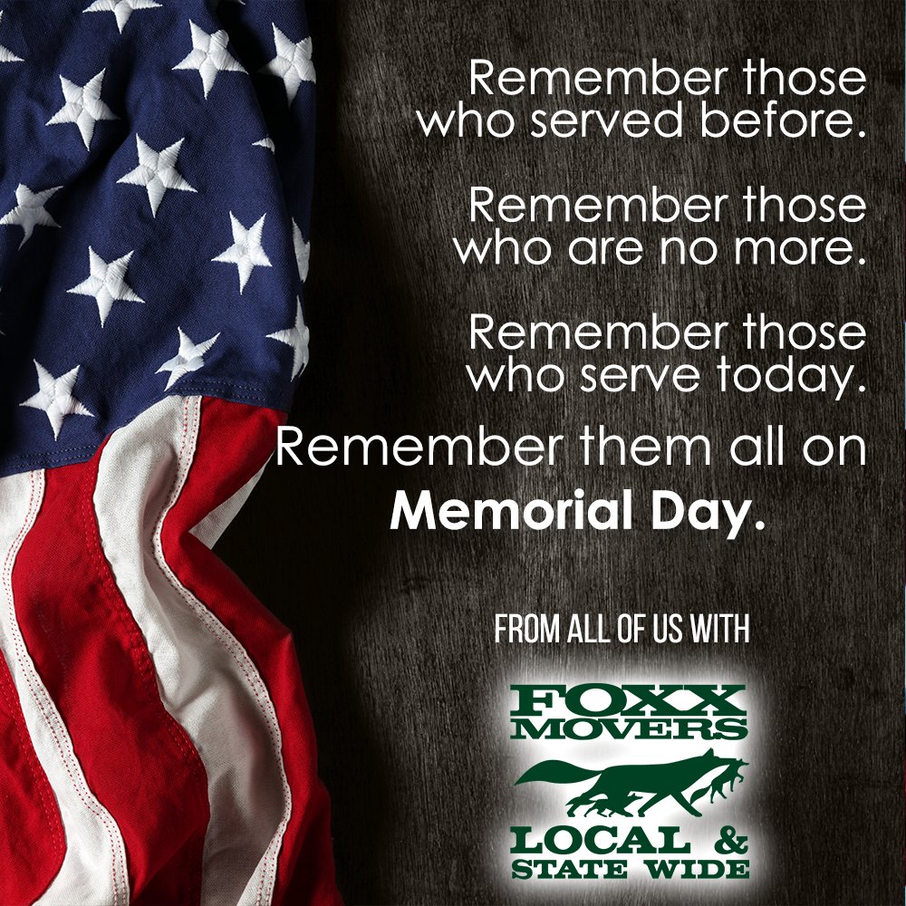 Foxx_Movers's tweet photo. Happy Memorial Day from all of us at Foxx Movers! https://t.co/GEP8IT6rky