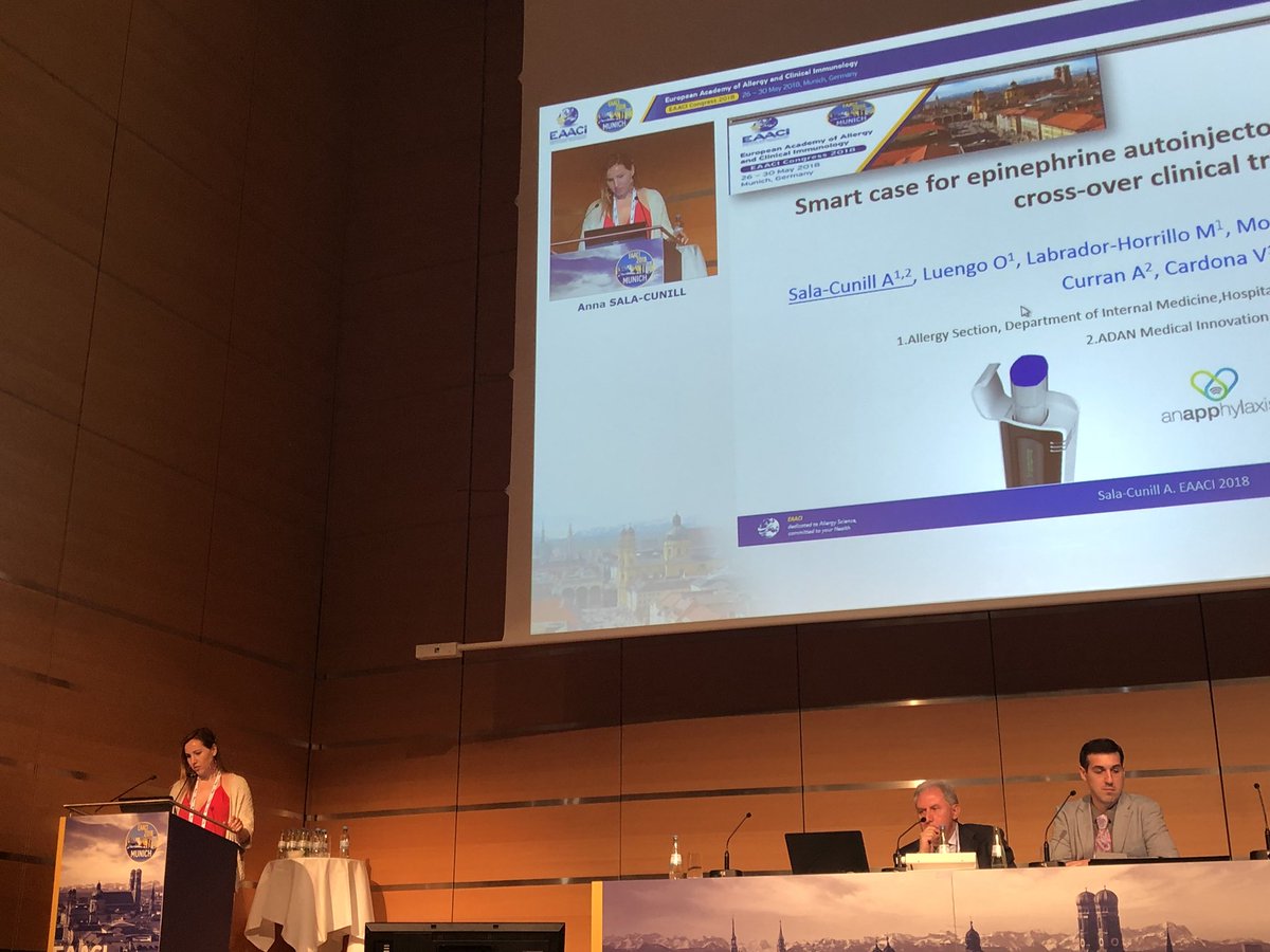 ramcat61's tweet image. @annasalacunill co-inventor of the smart case #anAPPhylaxis   Adrenaline Autoinjector with medical device in the #EAACI2018 session: Management of food allergy chair @alvarezperea
