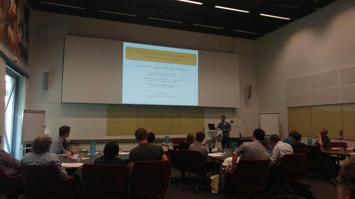 japu00's tweet photo. Heuristics for vehicle routing, sequencing or reassigning? @vidalthi talking at #route2018 https://t.co/lE64IkeXZR
