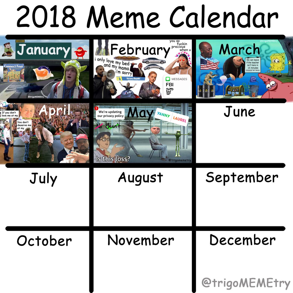 trigomemetry's tweet photo. Here’s the updated meme calendar https://t.co/D8p6o5jgv9