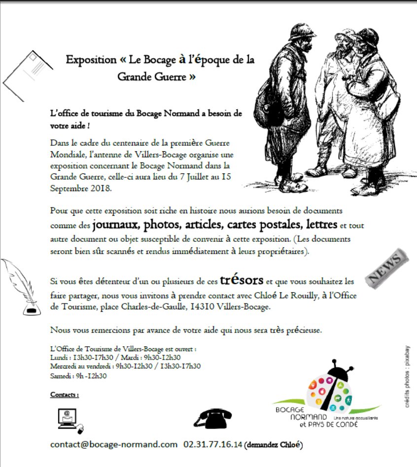 paysdevire's tweet image. L'Office de tourisme a besoin de votre aide ! 
Nous comptons sur vous pour nous aider à préparer notre exposition de l'été : "Le Bocage à l'époque de la Grande Guerre" qui aura lieu à l'Office de Tourisme de Villers-Bocage.
