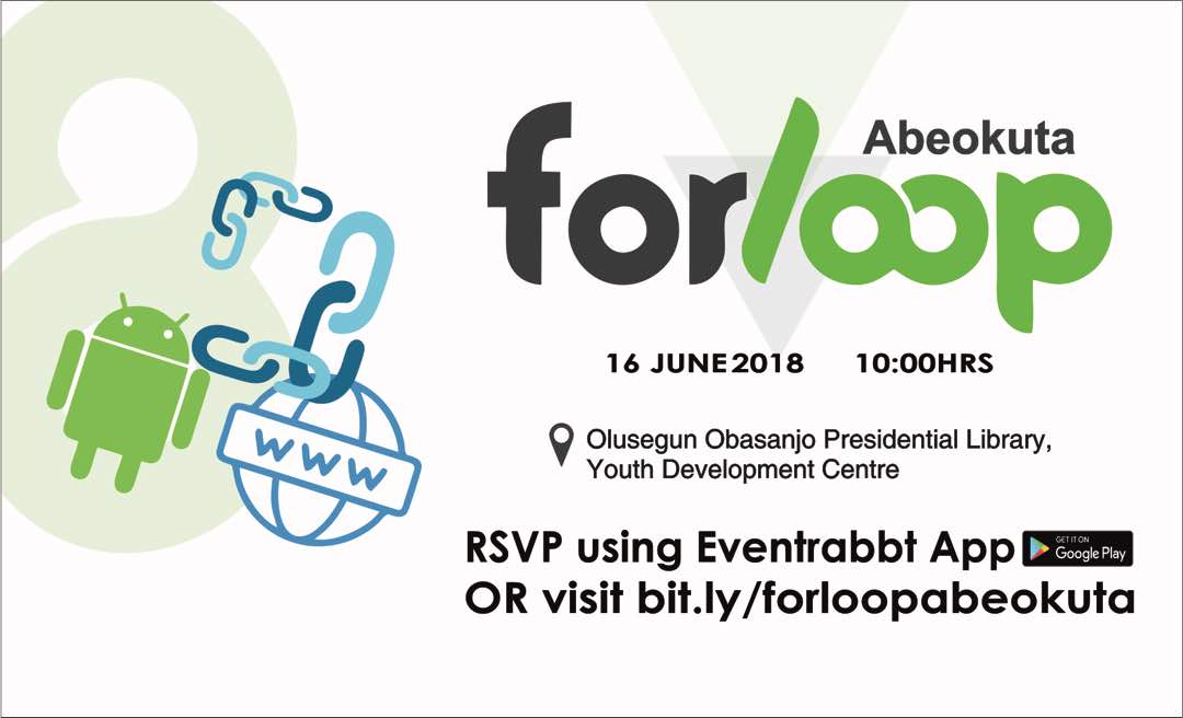 tayodepo_'s tweet image. Ready to talk & learn about Blockchain, Android and the Web? Then you don't want to miss #ForLoopAbeokuta; coming up on June 16, 2018. 
RSVP using the Eventrabbt app (on PlayStore) & stand chances to get free Tokens or Visit bit.ly/forloopabeokuta
#forloopafrica @forLoopAfrica