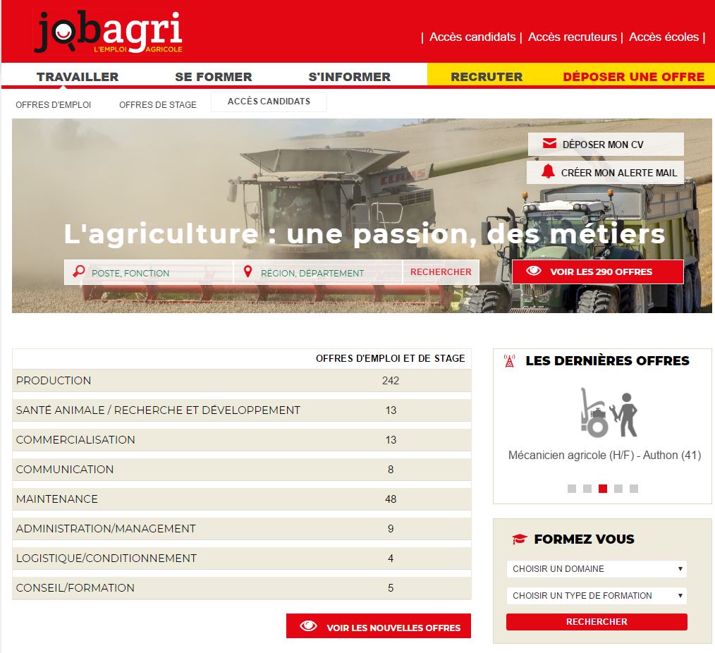 🔎Votre futur emploi en #agriculture 👨‍🌾 est sur Jobagri ! 
Presque 300 offres d'emplois disponibles en #Elevages 🐮, #GrandesCultures 🌾, #Machinisme 🚜, ... ➡️jobagri.com/index.php