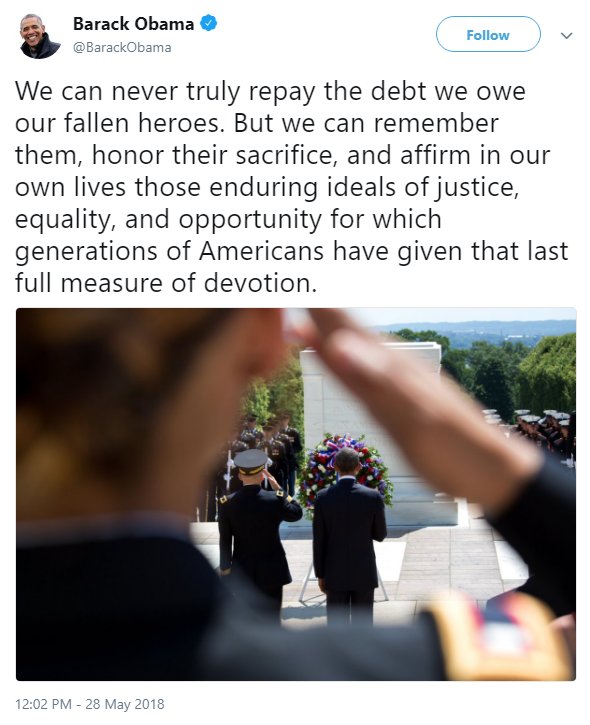 neontaster's tweet photo. These two are just laughably predictable:
> Trump always brings it back around to how great he's doing at president
> Obama always posts a picture of himself to mark events https://t.co/uDaAxNKku2