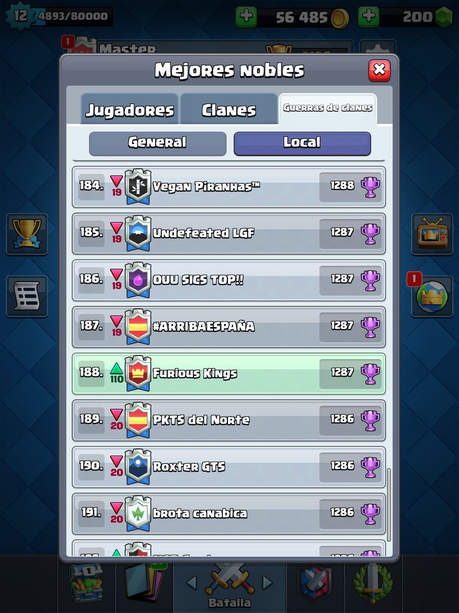 Doble top para nuestro clan principal Furious Kings, gran trabajo de los mejores guerreros de la arena y su fantástico líder. ¡A seguir así! 💪👑 #ClashRoyale #TheKingdom #supercell #games
