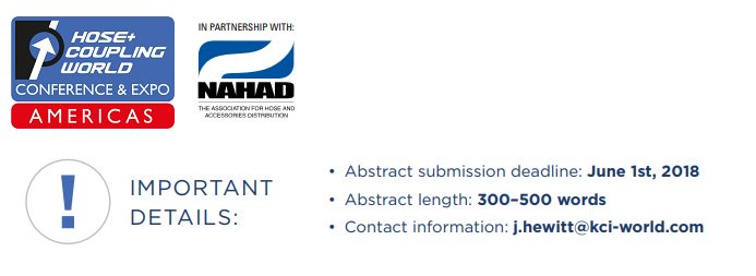 HoseCouplingW's tweet photo. Don’t miss this opportunity to engage your peers and start a conversation at the Hose + Coupling World Conference &amp; Expo this October. Four days left to submit your presentation abstract, click here for more info: https://t.co/aj8GoyEB4v https://t.co/CXdyB0drVB