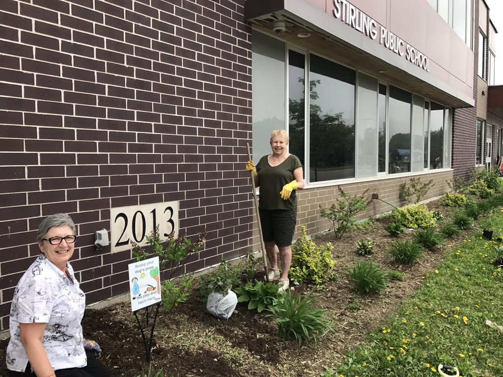 The Stirling Horticultural Society arrived to plant 'pollinator friendly' plants in our garden @BeeCityCanada #studentinquiry #learningpartnerships