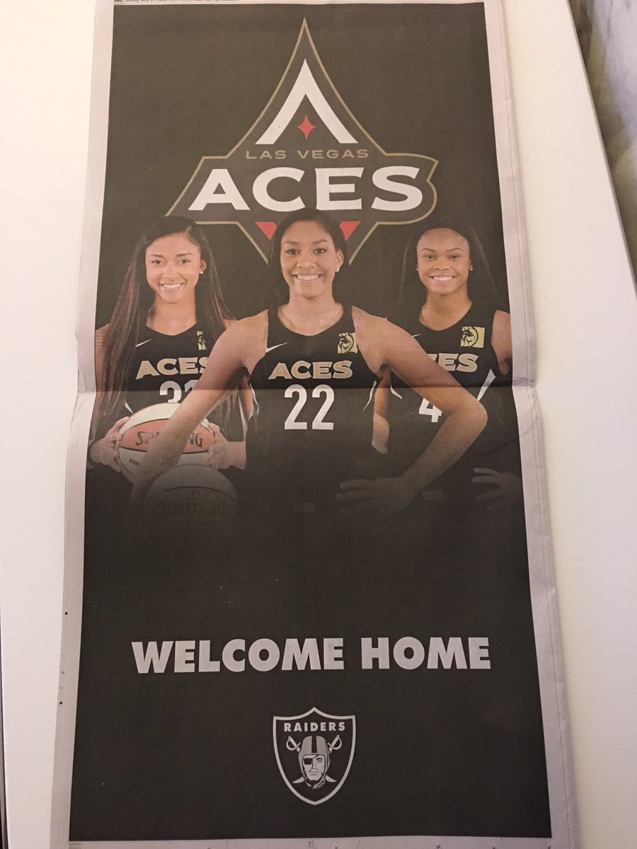 ArashMarkazi's tweet photo. The Raiders did the same thing yesterday before the Las Vegas Aces’ first home WNBA game at Mandalay Bay. Mark Davis was courtside for the game. The Raiders’ new stadium across the freeway from Mandalay Bay will be finished before the 2020 season. https://t.co/0GBnvMkmPb