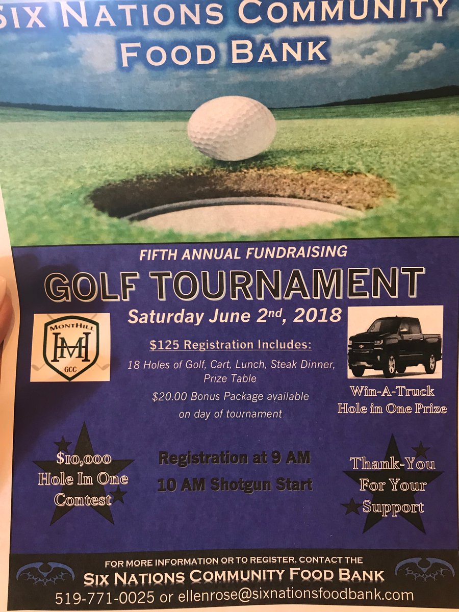 This Saturday June 2nd! <a href="/MontHill_Golf/">MontHill GCC</a> is hosting its 5th Annual Fundraising Golf Tournament for the Six Nations Community Food Bank!