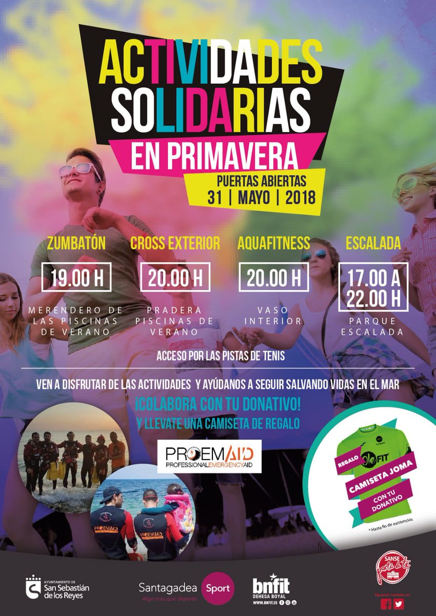bomberosayudan's tweet photo. Tuiteros 31 d #Mayo en #SanSebastianDeLosReyes en  #PolideportivoMunicipalDehesaBoyal #ActividadesSolidariasGratuitas y podrás colaborar con nuestros compas d @proemaid @maydayterraneo cada vez + cerca del #Mediterráneo 
#DeporteSolidario #AyudaAAyudar
DIFUNDE PLEASE!! https://t.co/BHWUD6I5sD