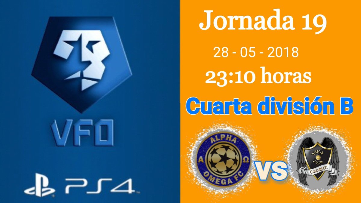 CaelumFifa's tweet photo. ⚽Jornada 19⚽
@VFOspain_ps

🏆4️⃣Division🅱️
📅28-05-2018
🕚23:10 horas
🆚@Alpha_Omega_FC https://t.co/N7IAcDbJCB