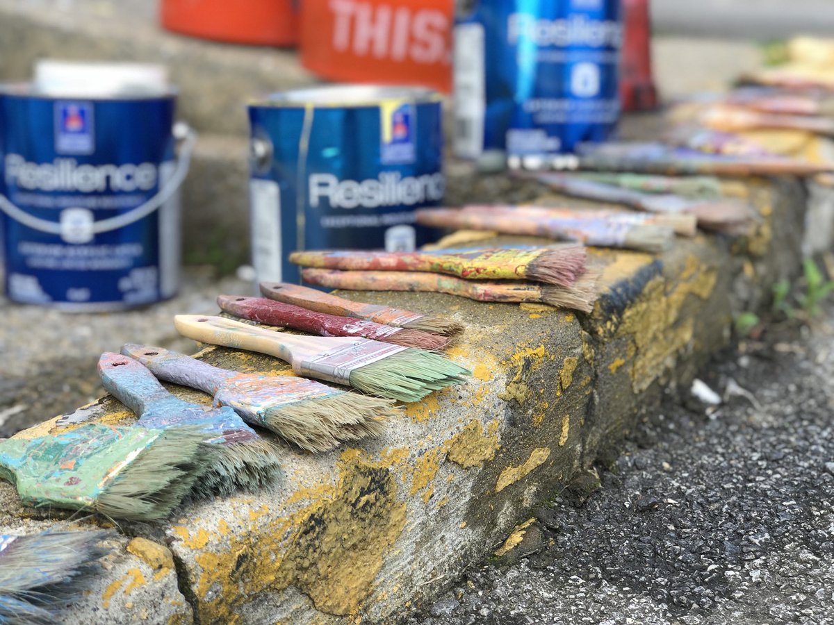 RCCelebrates's tweet photo. Celebrating generosity! Thank you @sherwinwilliams for helping us #covertheearth with color! All the paint we are using on this mural was generously donated by the great folks at Sherwin Williams! #rcmurals #rccelebrates https://t.co/nd5FcoeXt5
