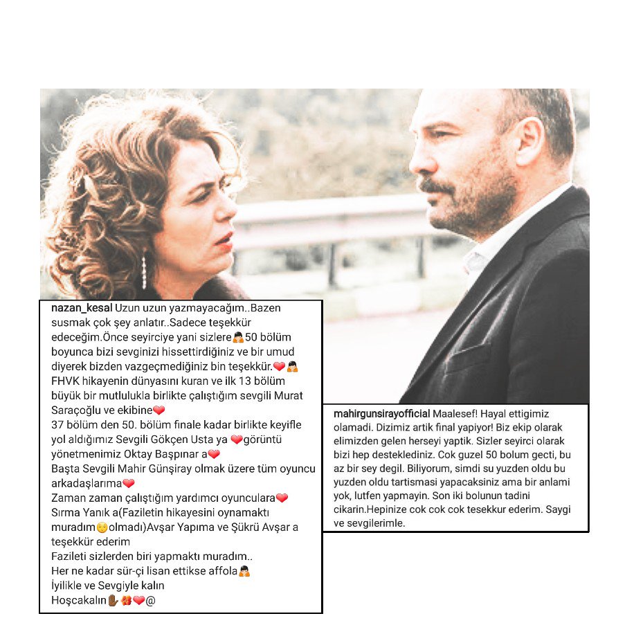 Niloshee's tweet photo. iyi ki varsınız, yarım kalsak da siz unutulmayacaksınız dizinin renkleri, ustaları.💔 @mahirgunsiray @KesalNazan 

#nazankesal #mahirgunsiray #FaziletHanımVeKızları️ #yağhaz https://t.co/ublSo0PqyR
