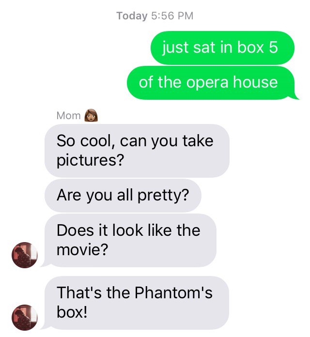 kellybean97's tweet photo. *goes across the world and sends updates to the fam as instructed*
*gets virtually no replies from said fam*
*sees the opera house that inspired the phantom of the opera*
mom: freaks out, meaning she loves phantom of the opera more than me, but it's okay https://t.co/Q21cMKRkeZ