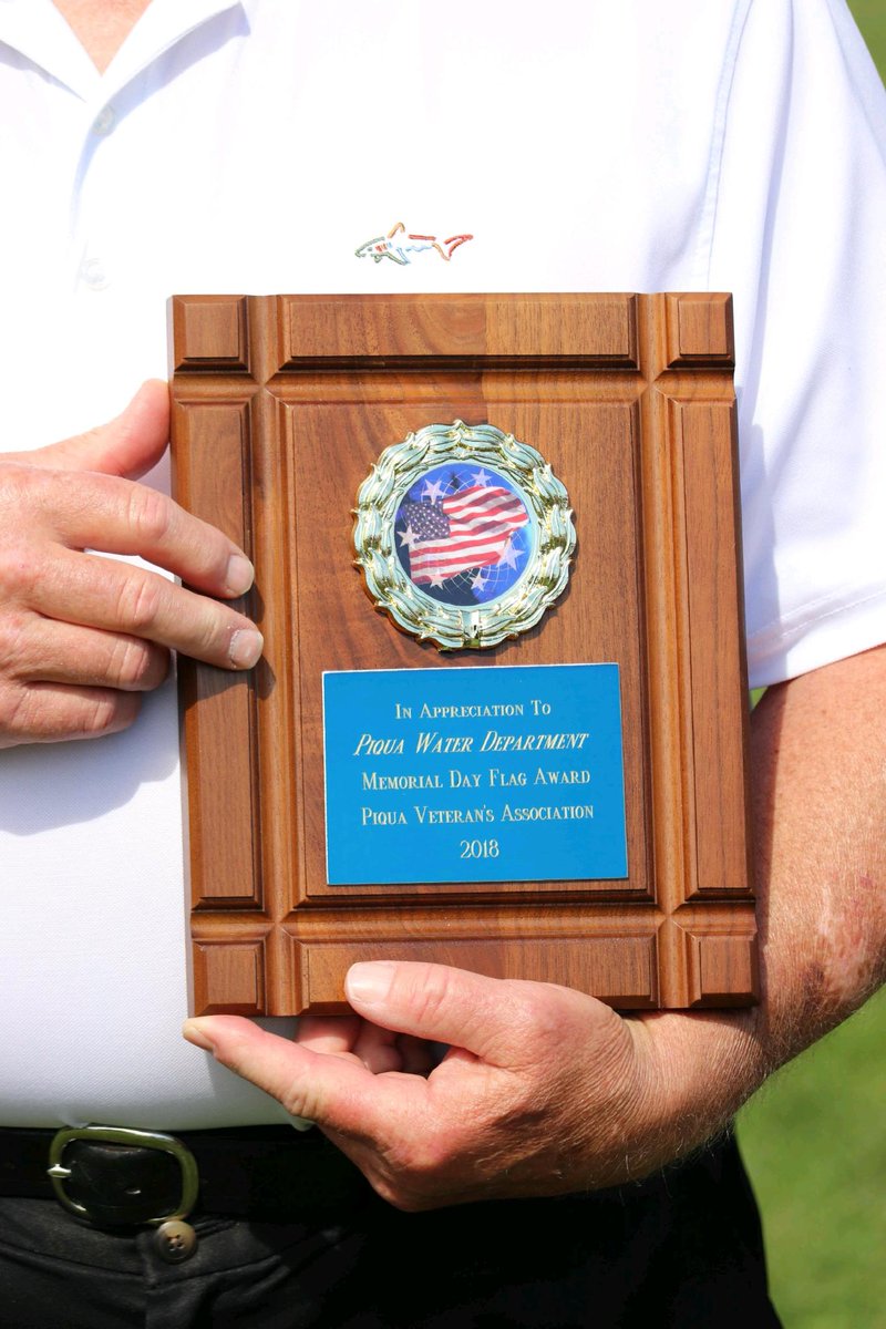 CityofPiqua's tweet photo. We are honored that our @PiquaWater department received the Memorial Day Flag Award! Thank you Piqua Veterans Association! https://t.co/sIf5cSQjzg