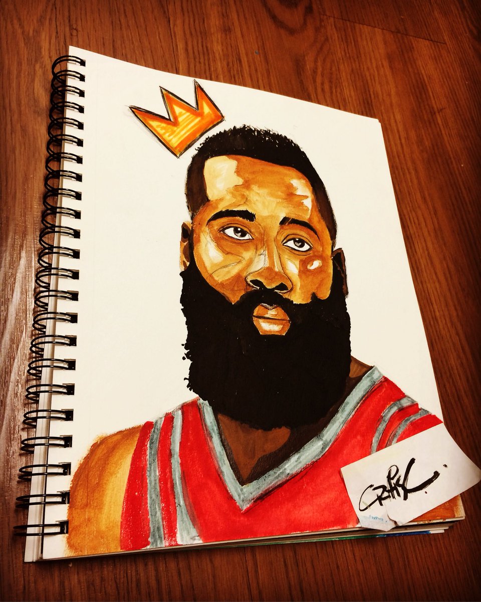 CraigCthaArtist's tweet photo. Monday Sketch “King Harden” (ink and acrylic on paper) Craigctheartist #HoustonRockets https://t.co/U5OmrUf4BI