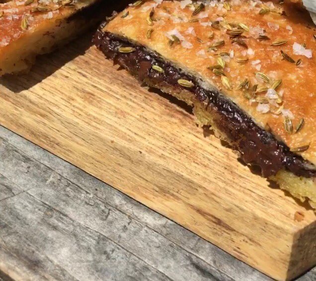 Oh lunch at The Kitchen Falmouth was sublime, as ever, the rabbit veg flatbread so so good, and the chocolate focaccia thing epically good. I love the place. All of it. <a href="/falkitchen/">The Kitchen Falmouth</a>