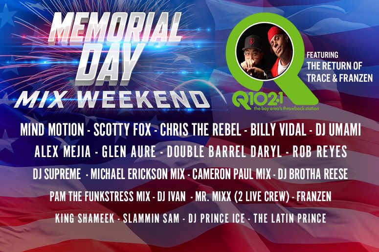 CHUYGOMEZradio's tweet photo. WE’RE STILL IN THE MIX!!!
74 Hours strong!! @Q102SF #MemorialDayMixWeekend https://t.co/s4BAfK6T2j
