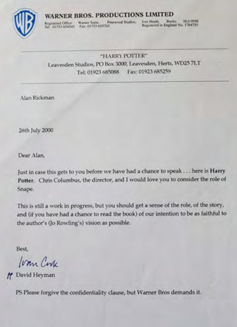 Alan Rickman's Archives for Sale, Including Letters from J.K. Rowling &amp; his 'Frustrations' About Snape - The-Leaky-Cauldron.org buff.ly/2IUGRe5