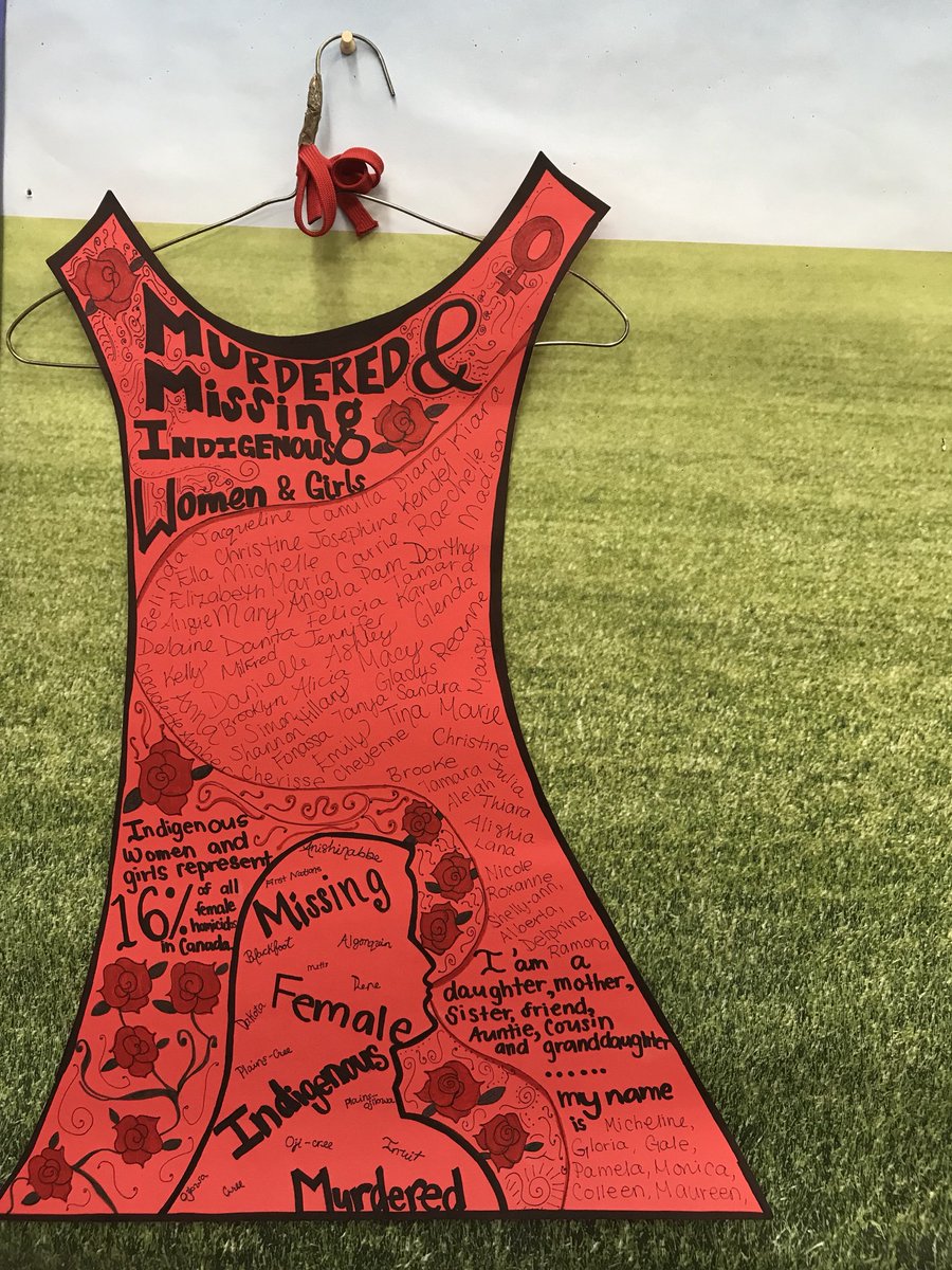 RaelynVoulgaris's tweet photo. Jamie Black’s #REDressproject has come through in a few incredible art pieces in the @wpcLRSD Gr.9 pod. #CanadianIssues #MMIWG #ArtinAction @louis_riel_sd https://t.co/29r234mDGJ