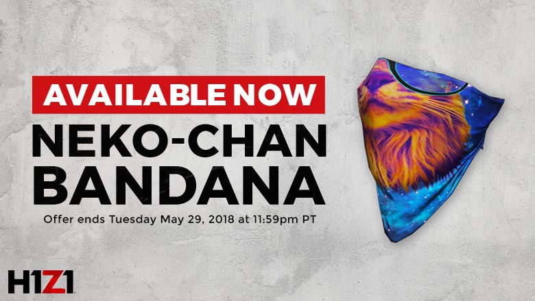 H1Z1's tweet photo. [PC Event] It's Meowday! Kick off a purrfect week with the Neko-chan Face Bandana, only available in the Message of the Day until 11:59PM PT tomorrow. https://t.co/Lfx92fqmdk