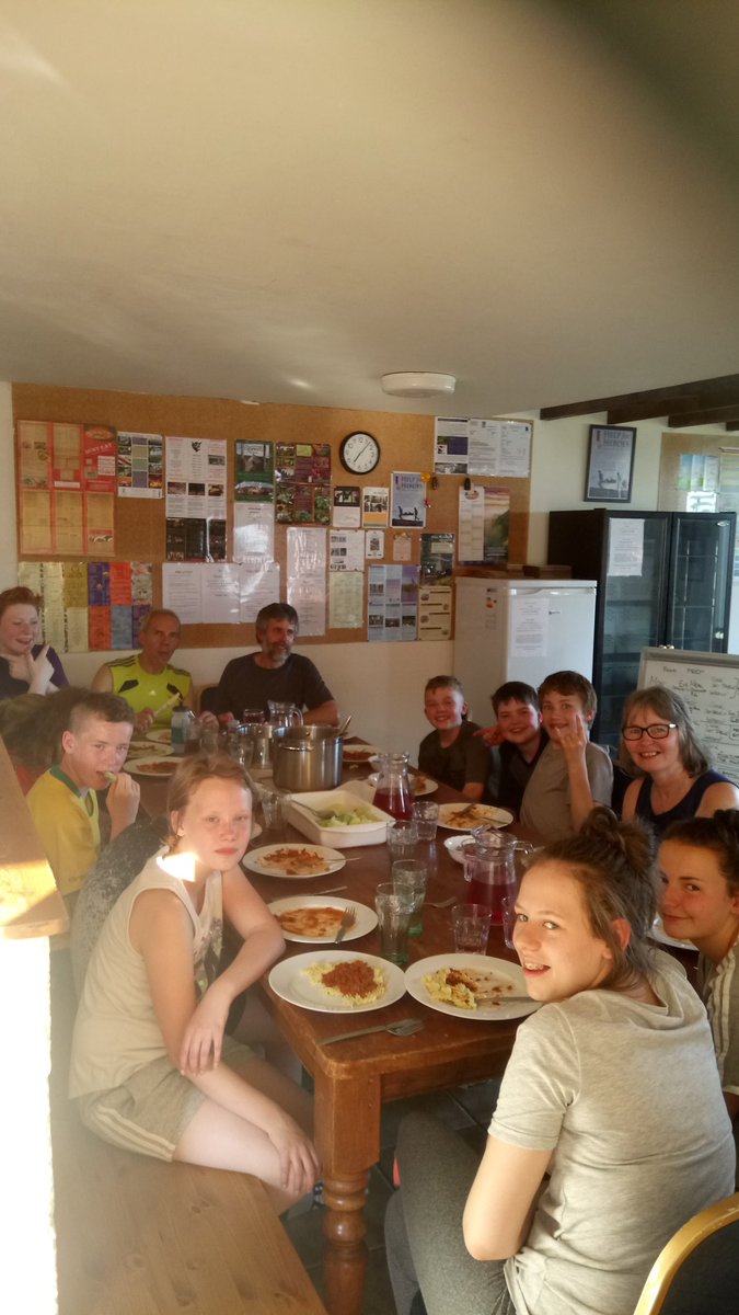 The group enjoying a well earned meal after our afternoon walk. The pupils worked together to cook and serve. #spagbol #teamwork #nutritioniskey