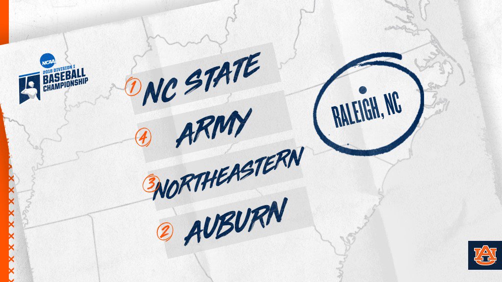 AuburnBaseball's tweet photo. Our #RoadToOmaha begins in Raleigh. 

📰 » https://t.co/HsI6svx6fh          
 
#WarEagle | #Attack https://t.co/zIzokh9Cv2