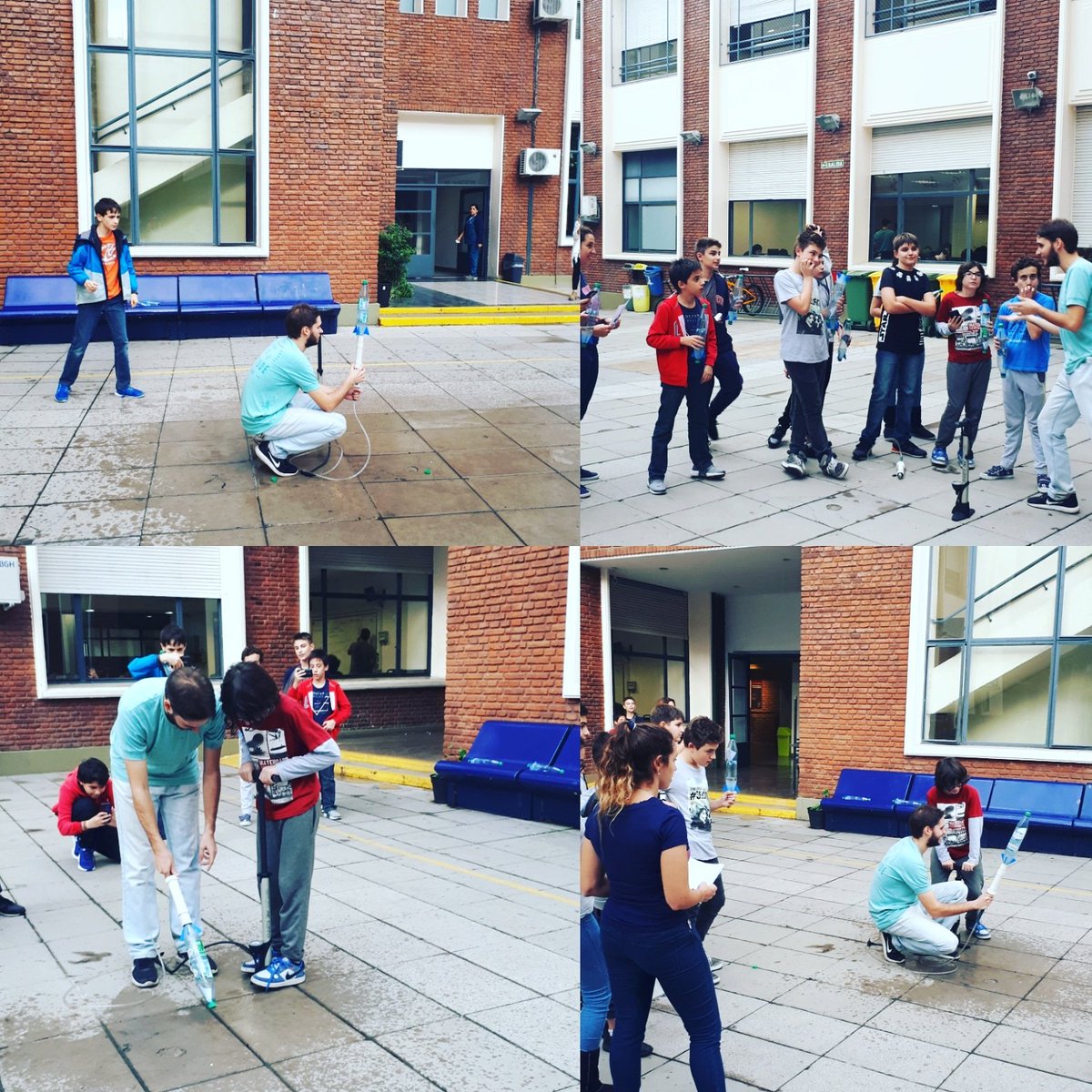 7ORTBelgrano's tweet photo. Nuestros alumnos en el Taller de Aviones, lanzando sus cohetes a base de botellas con propulsión de agua. https://t.co/CazPMeKa9h