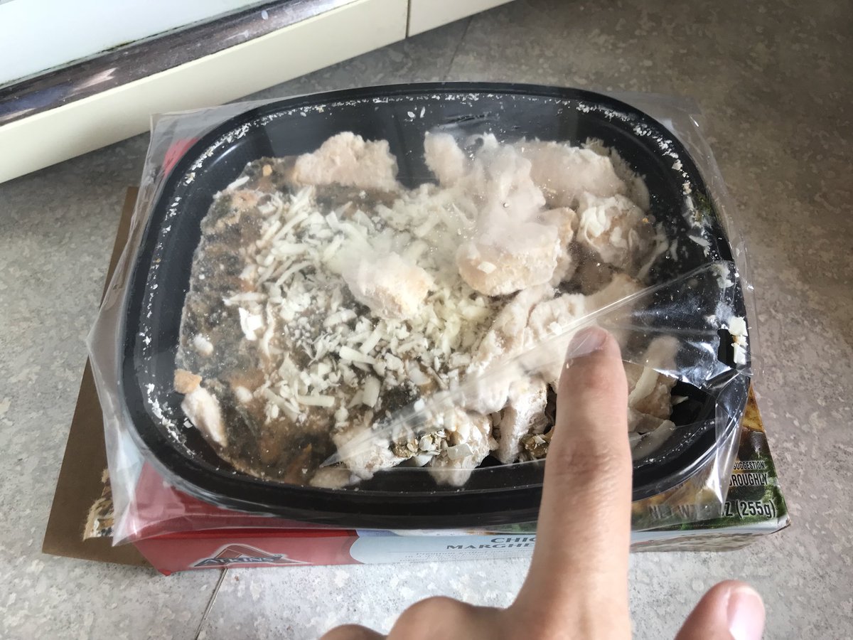 robertrucker's tweet photo. Well this Atkins frozen meal from @HEB was in a slightly unappetizing package condition https://t.co/dtoh0JSY7b