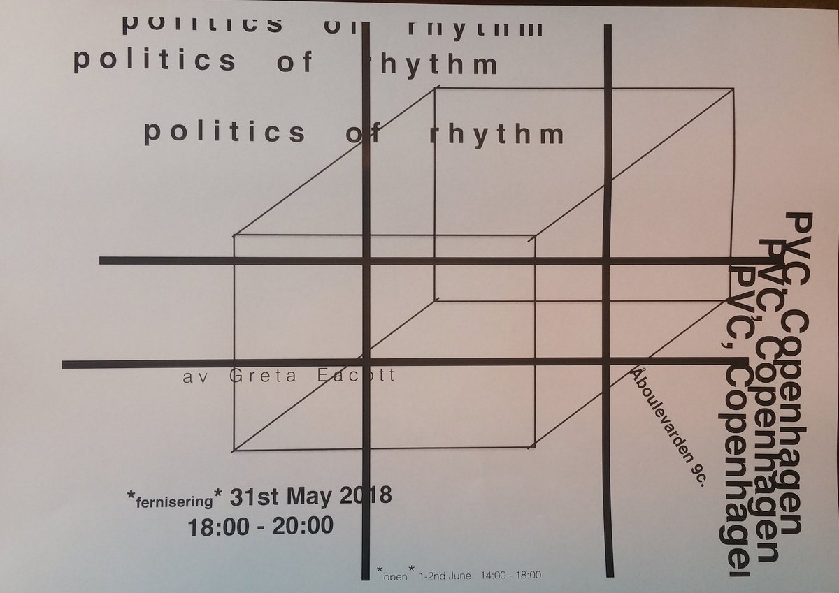 GretaEacott's tweet photo. POLITICS OF RHYTHM solo exhibition kicking off this Thursday @ PVC, Åboulevarden 9c. CPH ;  ) Fernisering 31st May 18:00 - 20:00.  W E L C O M E ! #RhythmInGallerySetting @seismograf @TheLakeRadio @pasaggressive @thewiremagazine @insulamusic @JazzDanmark 
https://t.co/1m0O3zpYt8 https://t.co/XZWRaNHPYP