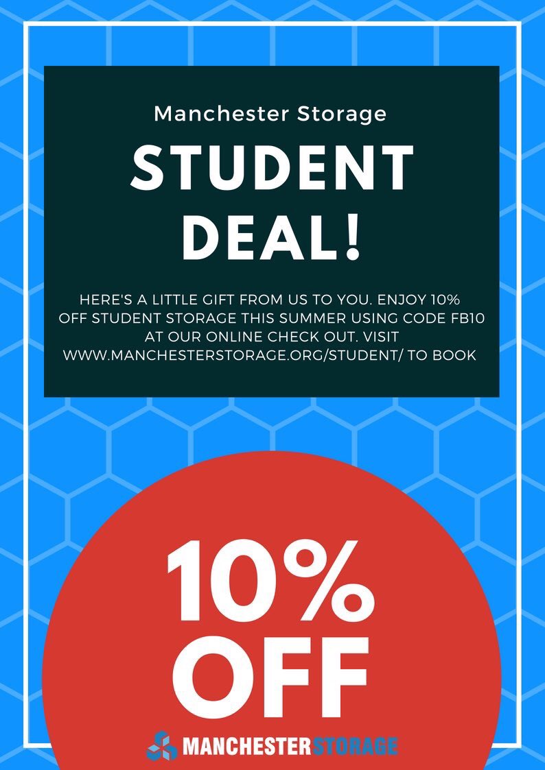 McrStorage's tweet image. We hope you all had a great bank holiday weekend in the sun! Don't forget we still have 10% off student storage for the summer with code FB10 when you book online! #manchester