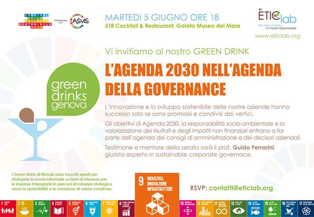 Appuntamento il 5 giugno alle 18 al Galata Museo del Mare con il Green Drink di ETIClab per il #FestivalSviluppoSostenibile di <a href="/ASviSItalia/">ASviS</a>.  Focus su #Goal9 e #sustainablegovernance.  
#2030whatareyoudoing #partiamodaidecisori