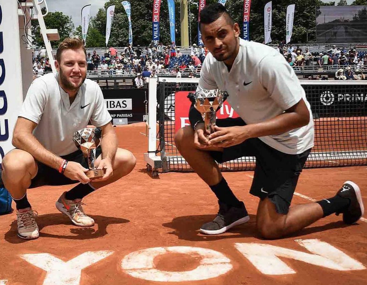 Tennis's tweet photo. DOUBLES TAKE: @NickKyrgios and @JackSock won the crown together in Lyon, but won't get to carry that momentum to #RG18 : https://t.co/mMEgX0K30M https://t.co/5h2eMYulyD
