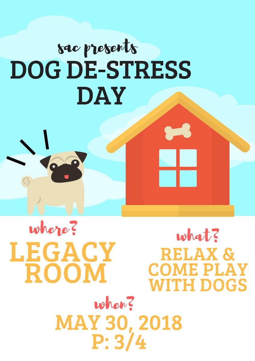Hey RHSS!! Stressed out for summatives and exams? Come out and visit some dogs on doggy de stress day this Wednesday May 30th during periods 3 and 4!  You can find us in the legacy room! See you there!!