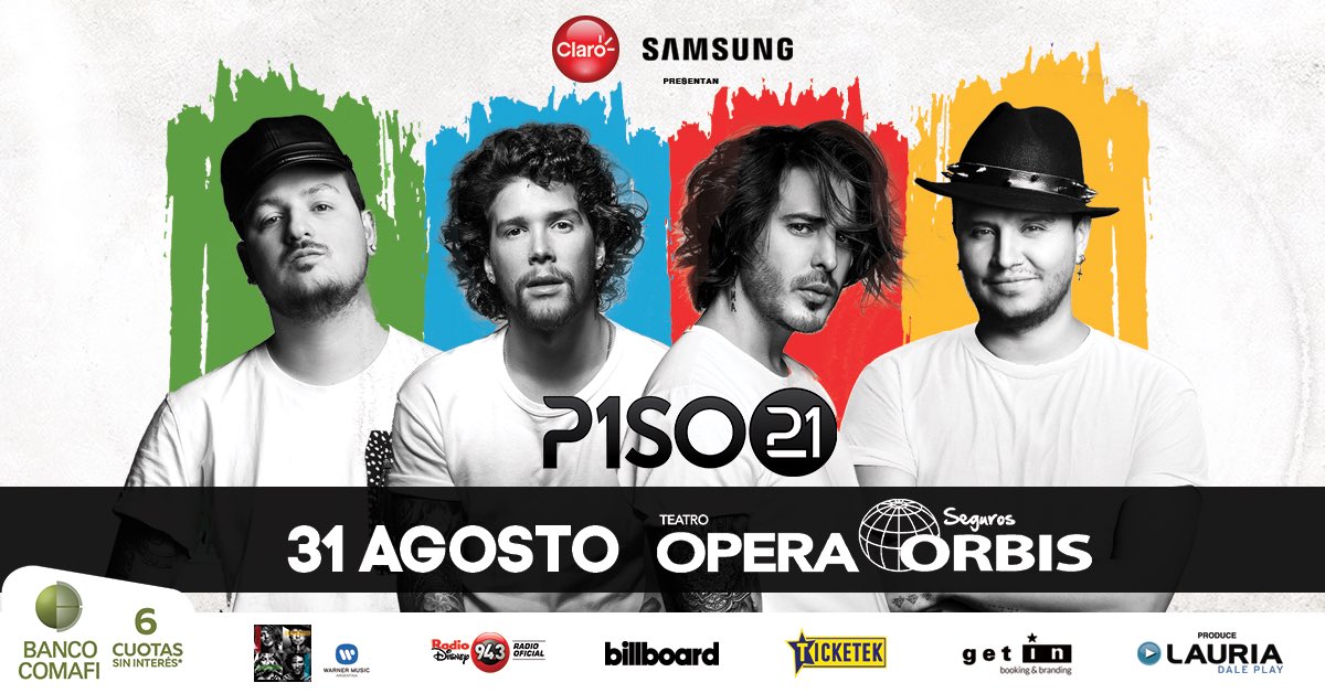 piso21music's tweet photo. Argentina! 🇦🇷 Ya pueden conseguir sus entradas para nuestro primer show en Buenos Aires!
📌 31 DE AGOSTO | TEATRO OPERA 💥 Con 💳 Banco Comafi 6 cuotas sin interés
Etiqueta a quien quieras llevar al concierto!
👉 https://t.co/AMymEqv7zK 👈 https://t.co/SLJS6EJVOL