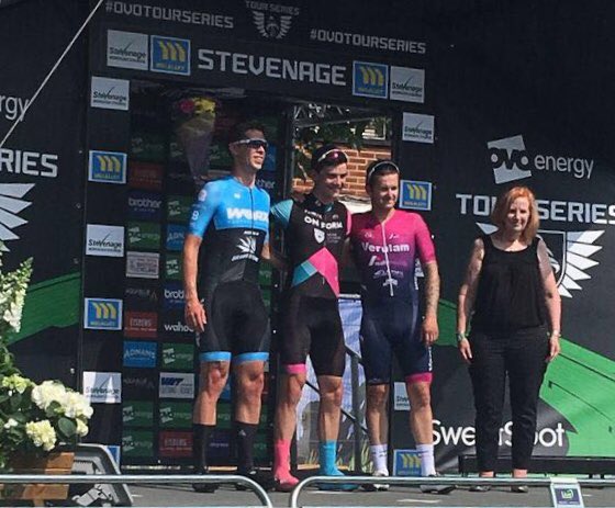VerulamRaceTeam's tweet photo. Podium for today’s Stevenage Grand Prix #OVOTourSeries #reallymoving #verulamCC #hertscycling https://t.co/7S76m9QJVo