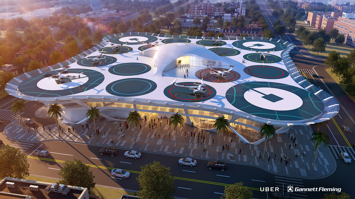 FriscoTXEDC's tweet photo. With plans to test flights in #FriscoTX in 2020, @Uber’s architect &amp; design partners unveiled several design concepts for @UberAIR’s “skyports.” Uber's aiming for a 2023 commercial deployment of this flying taxi service. Read more: https://t.co/M3UnOHAKWu #SeeYourselfInFrisco https://t.co/vKZ8Lyqil2