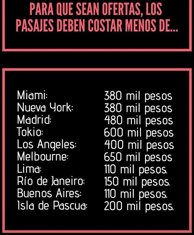 carlitalabra's tweet photo. Para que los pasajes sean oferta estos deberían ser los valores #cyberday2018 https://t.co/EfCVVQ90D9
