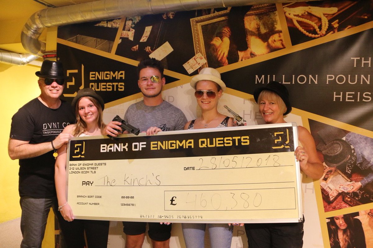 Simply awesome #adventure and #EscapeRoom game <a href="/EnigmaQuests/">Enigma Quests</a> and #TheMillionPoundHeist. <a href="/Nicky_Kinch/">Nicky</a> <a href="/seankinch17/">Sean</a> <a href="/lauren_kinch/">Lauren Kinch</a> and Leia. Nearly a cool half a million in under an hour! 😁