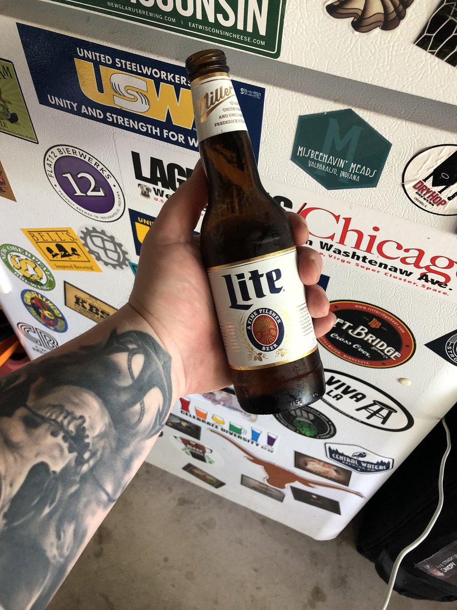broodude's tweet photo. Im a craft guy all the way. Nothing beats an ice cold #schmillerlite after mowing the lawn. #lawnbeer #millerlite #usw #union #unionhome #unionbeer #vivalastool #tattoos https://t.co/rII9lPYyTa