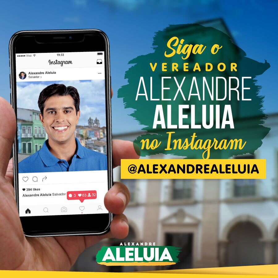 AlexAleluia's tweet photo. Para quem tiver interesse, tenho um perfil no #Instagram onde estou divulgando meu dia a dia na Câmara de Salvador além do trabalho que estamos realizando pela Bahia. Podem acessar e conferir à vontade. #AlexandreAleluia https://t.co/zZyS7WDUAg