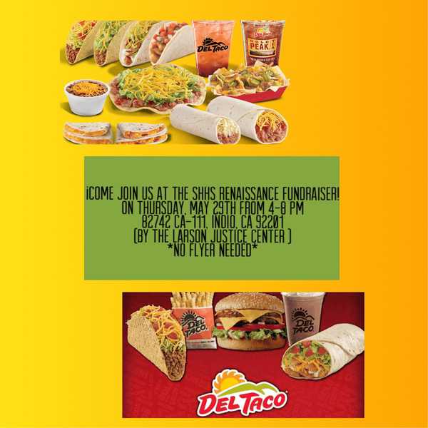 Come join us TUESDAY the 29th at Del Taco on Hwy 111 in Indio for our last fundraiser of the year!