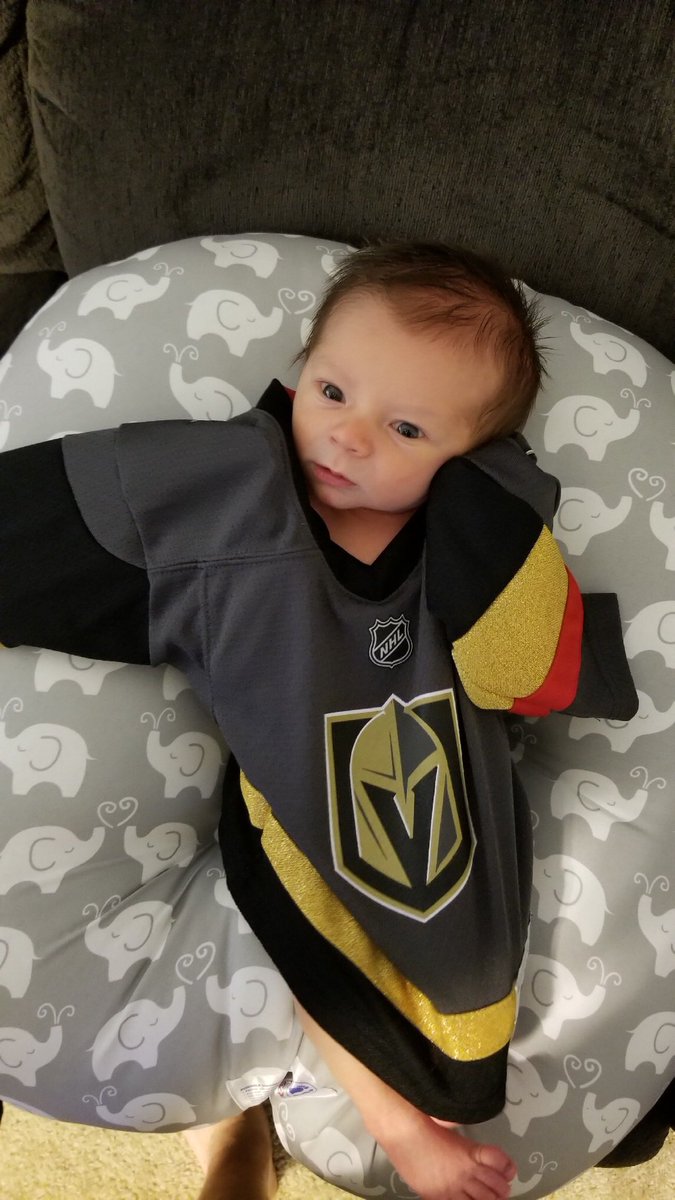 The youngest <a href="/GoldenKnights/">Vegas Golden Knights</a> fan at 6 days old. Born just in time to see #Vegas in the <a href="/StanleyCup/">The Stanley Cup</a> finals!