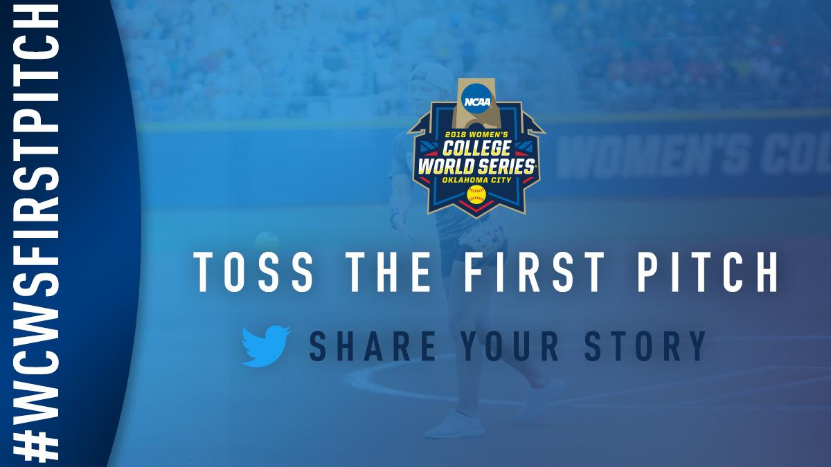 NCAASoftball's tweet photo. Going to the 2018 #WCWS and want to throw out the first pitch? Share your story using #WCWSFirstPitch and we may choose you! https://t.co/QG37dJ3ABA