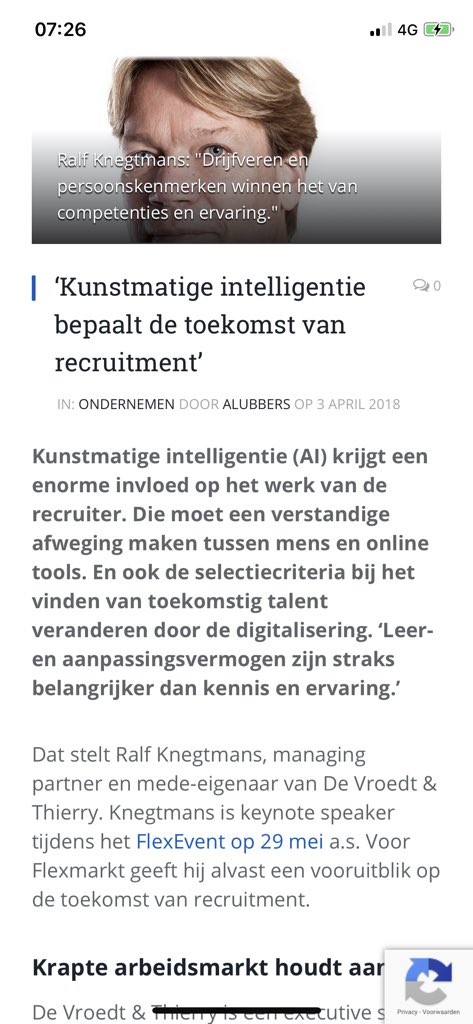 RalfKnegtmans's tweet photo. Hoe selecteer je de allerbeste kandidaten als #kennis &amp; #ervaring niet meer voldoende zijn in de wereld van morgen? En wat is de invloed van #AI op #recruitment? Straks behandel ik op het #FlexEvent samen met @hmesters &amp; @JarnoDuursma hoe dat zit! Hosted by @vakmedianet https://t.co/reO4MfCaMk